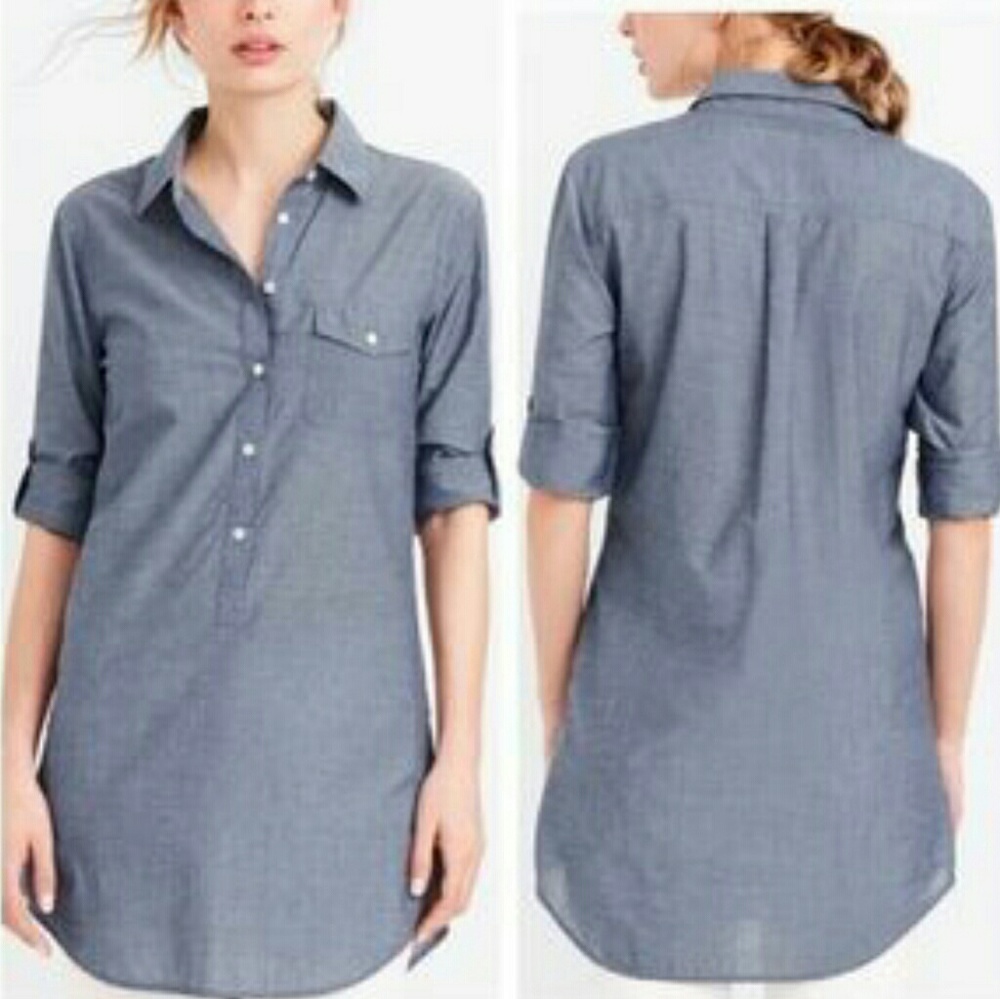 Sold.💋 J CREW CHAMBRAY POCKET TUNIC - Picture 1 of 5